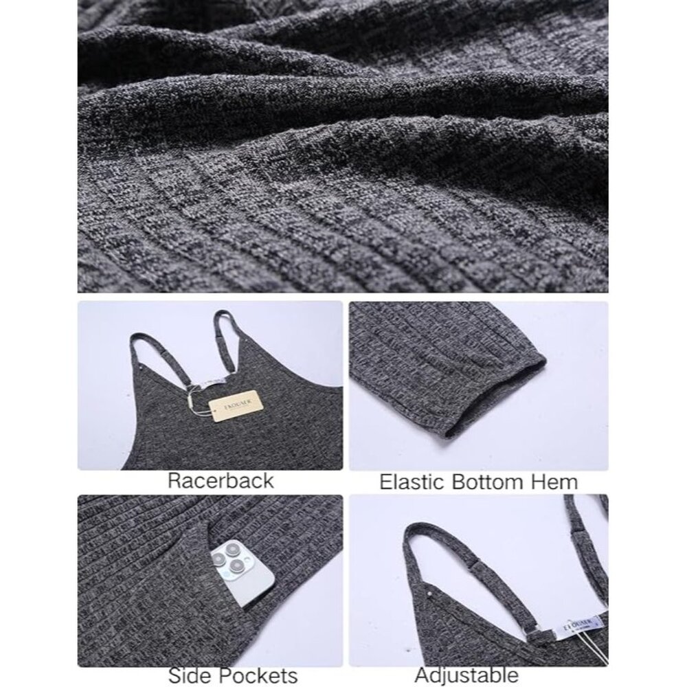Ekouaer Spaghetti Strap Ribbed Overall Jumpsuit in Dark Gray - Size‎ XXL - Picture 7 of 10